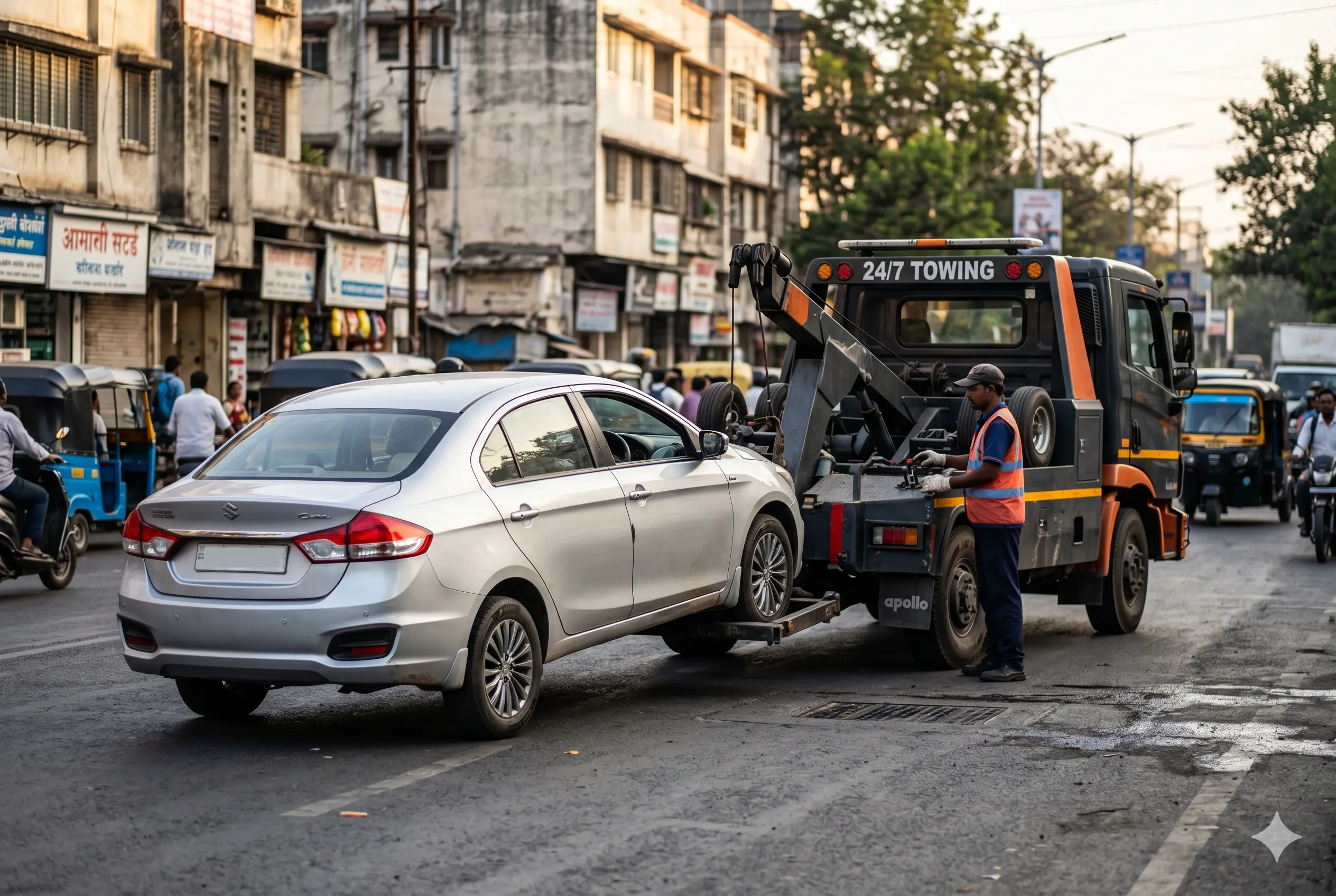 Car towing service in Pune with flatbed truck
