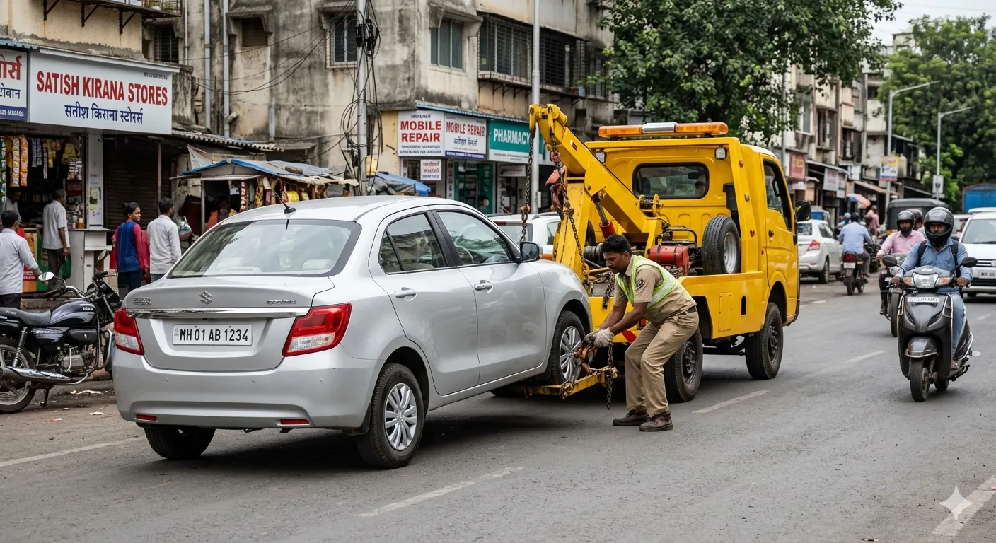 Professional flatbed car towing operation